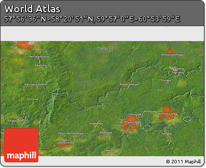 Satellite 3D Map of the Area around 58° 8' 44" N, 60° 25' 29" E
