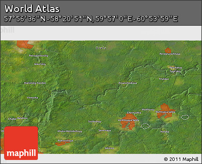 Satellite 3D Map of the Area around 58° 8' 44" N, 60° 25' 29" E