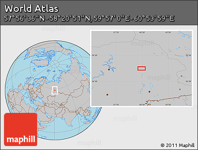 Gray Location Map of the Area around 58° 8' 44" N, 60° 25' 29" E