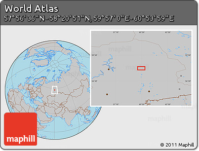 Gray Location Map of the Area around 58° 8' 44" N, 60° 25' 29" E