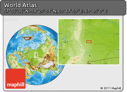 Physical Location Map of the Area around 58° 8' 44" N, 61° 16' 29" E