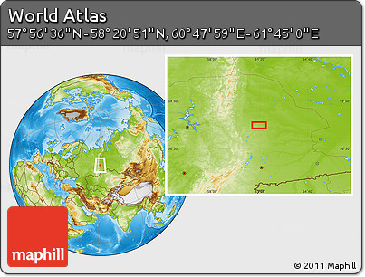 Physical Location Map of the Area around 58° 8' 44" N, 61° 16' 29" E