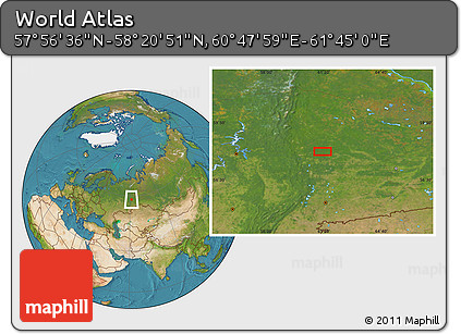 Satellite Location Map of the Area around 58° 8' 44" N, 61° 16' 29" E
