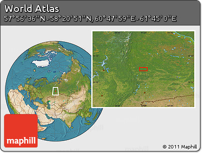 Satellite Location Map of the Area around 58° 8' 44" N, 61° 16' 29" E