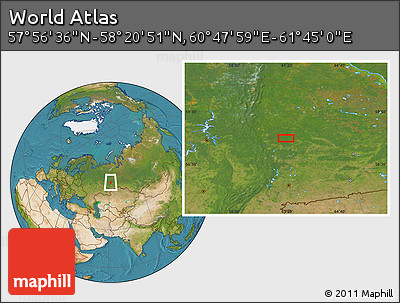 Satellite Location Map of the Area around 58° 8' 44" N, 61° 16' 29" E