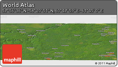 Satellite Panoramic Map of the Area around 58° 8' 44" N, 61° 16' 29" E