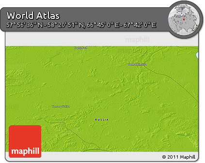 Physical 3D Map of the Area around 58° 8' 44" N, 67° 13' 29" E
