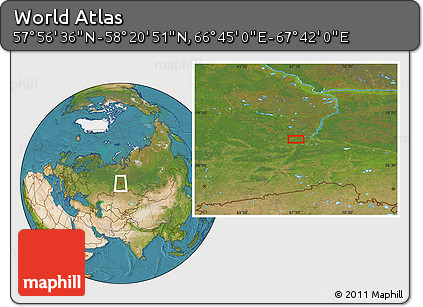 Satellite Location Map of the Area around 58° 8' 44" N, 67° 13' 29" E