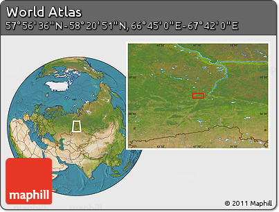 Satellite Location Map of the Area around 58° 8' 44" N, 67° 13' 29" E