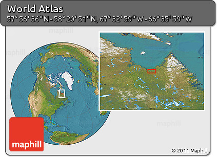 Satellite Location Map of the Area around 58° 8' 44" N, 67° 4' 29" W