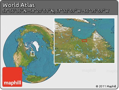 Satellite Location Map of the Area around 58° 8' 44" N, 67° 4' 29" W