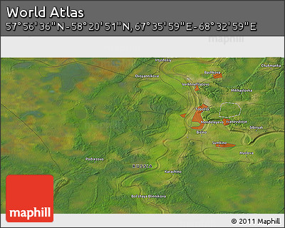 Satellite 3D Map of the Area around 58° 8' 44" N, 68° 4' 29" E