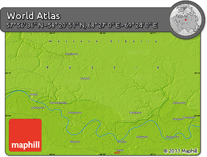 Physical Map of the Area around 58° 8' 44" N, 68° 55' 30" E