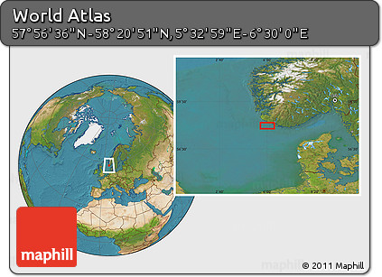 Satellite Location Map of the Area around 58° 8' 44" N, 6° 1' 30" E