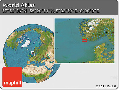 Satellite Location Map of the Area around 58° 8' 44" N, 6° 1' 30" E