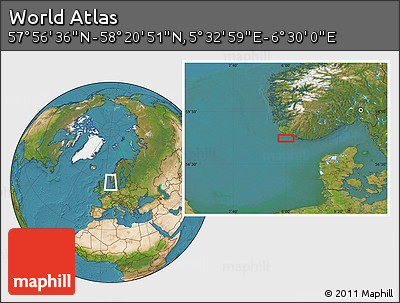 Satellite Location Map of the Area around 58° 8' 44" N, 6° 1' 30" E