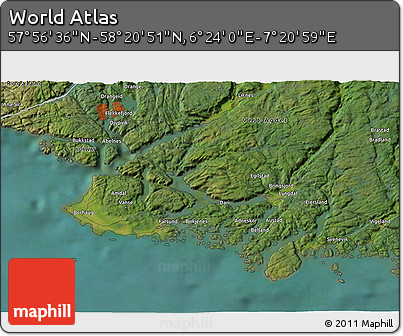Satellite 3D Map of the Area around 58° 8' 44" N, 6° 52' 30" E