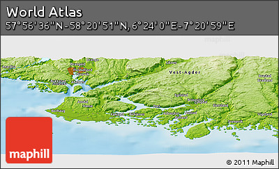 Physical Panoramic Map of the Area around 58° 8' 44" N, 6° 52' 30" E