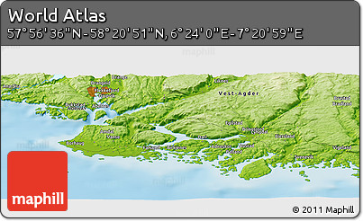 Physical Panoramic Map of the Area around 58° 8' 44" N, 6° 52' 30" E