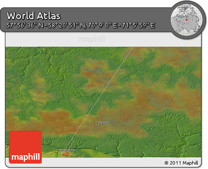 Satellite 3D Map of the Area around 58° 8' 44" N, 70° 37' 30" E