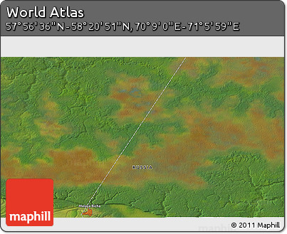 Satellite 3D Map of the Area around 58° 8' 44" N, 70° 37' 30" E