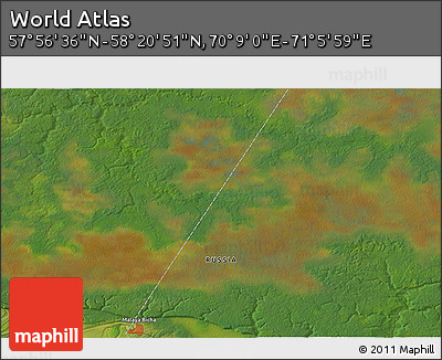 Satellite 3D Map of the Area around 58° 8' 44" N, 70° 37' 30" E