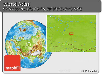 Physical Location Map of the Area around 58° 8' 44" N, 70° 37' 30" E