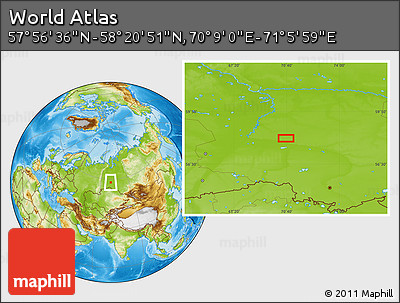 Physical Location Map of the Area around 58° 8' 44" N, 70° 37' 30" E