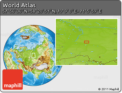Physical Location Map of the Area around 58° 8' 44" N, 70° 37' 30" E