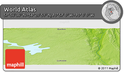 Physical Panoramic Map of the Area around 58° 8' 44" N, 70° 28' 29" W