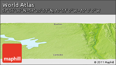 Physical Panoramic Map of the Area around 58° 8' 44" N, 70° 28' 29" W