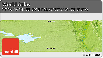 Physical Panoramic Map of the Area around 58° 8' 44" N, 70° 28' 29" W