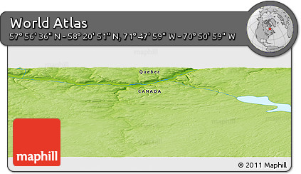 Physical Panoramic Map of the Area around 58° 8' 44" N, 71° 19' 29" W