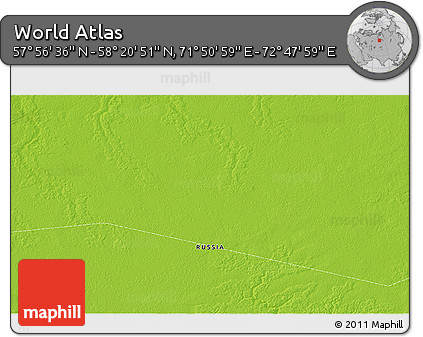 Physical 3D Map of the Area around 58° 8' 44" N, 72° 19' 29" E