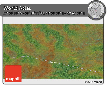 Satellite 3D Map of the Area around 58° 8' 44" N, 72° 19' 29" E