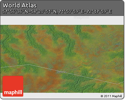 Satellite 3D Map of the Area around 58° 8' 44" N, 72° 19' 29" E