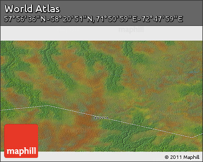 Satellite 3D Map of the Area around 58° 8' 44" N, 72° 19' 29" E