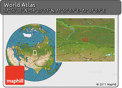 Satellite Location Map of the Area around 58° 8' 44" N, 72° 19' 29" E