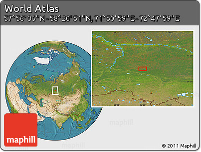 Satellite Location Map of the Area around 58° 8' 44" N, 72° 19' 29" E