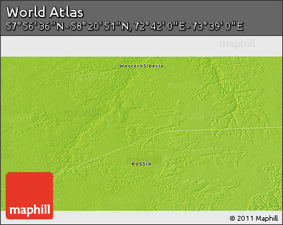 Physical 3D Map of the Area around 58° 8' 44" N, 73° 10' 30" E