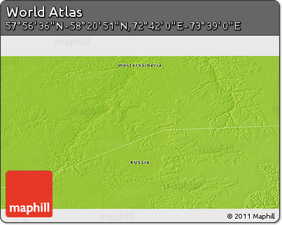 Physical 3D Map of the Area around 58° 8' 44" N, 73° 10' 30" E