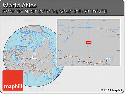 Gray Location Map of the Area around 58° 8' 44" N, 73° 10' 30" E