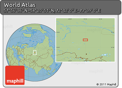 Savanna Style Location Map of the Area around 58° 8' 44" N, 73° 10' 30" E