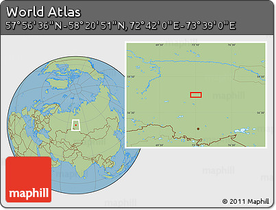Savanna Style Location Map of the Area around 58° 8' 44" N, 73° 10' 30" E