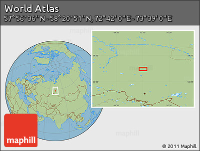 Savanna Style Location Map of the Area around 58° 8' 44" N, 73° 10' 30" E