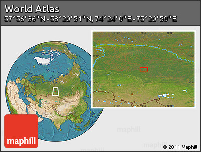 Satellite Location Map of the Area around 58° 8' 44" N, 74° 52' 30" E