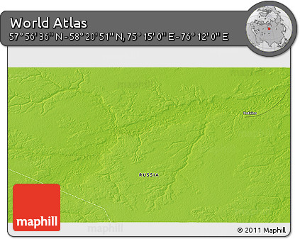 Physical 3D Map of the Area around 58° 8' 44" N, 75° 43' 29" E