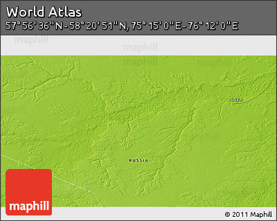 Physical 3D Map of the Area around 58° 8' 44" N, 75° 43' 29" E
