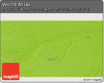 Physical 3D Map of the Area around 58° 8' 44" N, 75° 43' 29" E