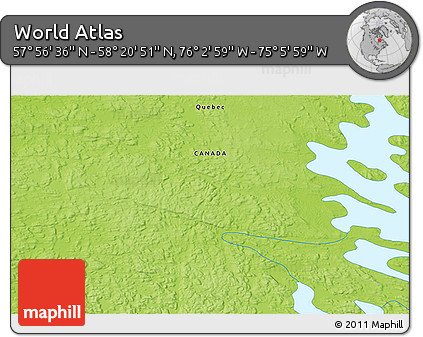 Physical 3D Map of the Area around 58° 8' 44" N, 75° 34' 29" W